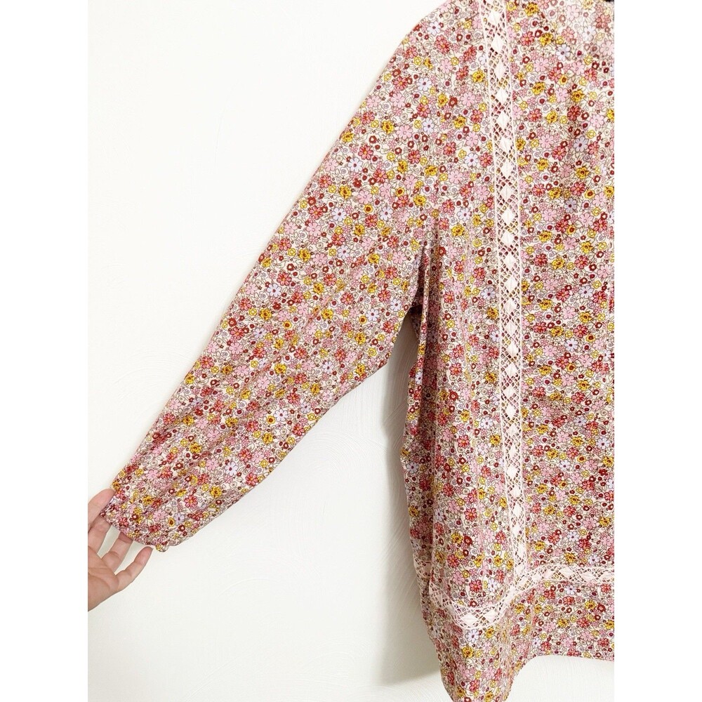 Lands' End Women's Cotton Tunic Top Ditsy Floral Long Sleeve w/ Lace Detail 2X - Picture 8 of 15
